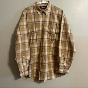 Vintage 90s POLO Ralph Lauren Mens XL Double Pocket Collared Button Shirt Plaid
